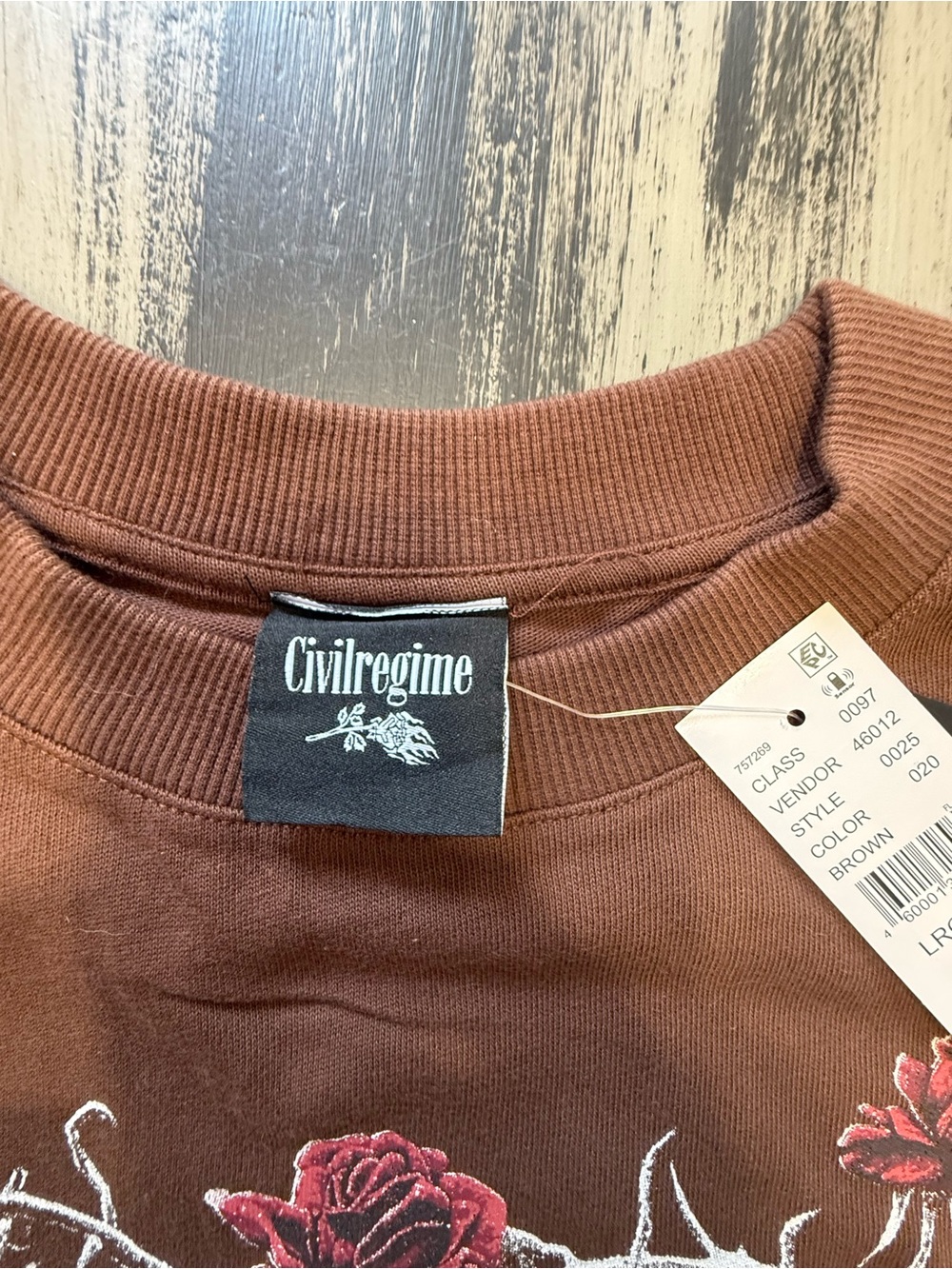 Civil Regime Men's Brown Graphic Ribcage Skeleton & Rose Tee NWT Size Large - Picture 4 of 8